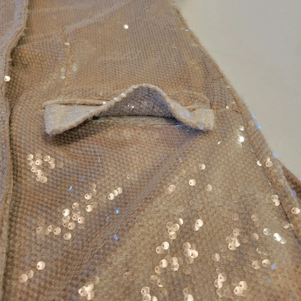 Lulus Sequin Blazer Jacket Womens Small Champagne Gold Ruched Sleeve Party - Picture 14 of 16